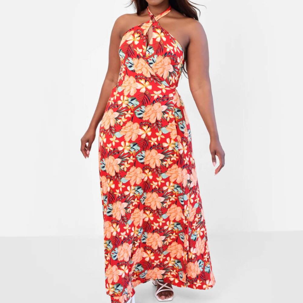 NWT Rebdolls Paradise Tropical Print Wrap Maxi Dress 2X (18-20)